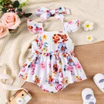 2pcs Baby Girl Allover Floral Print Flutter-sleeve Bodysuit with Headband   image 2