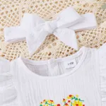2pcs Baby Girl 100% Cotton Floral Embroidered Ruffle-sleeve Bodysuit and Headband Set   image 4