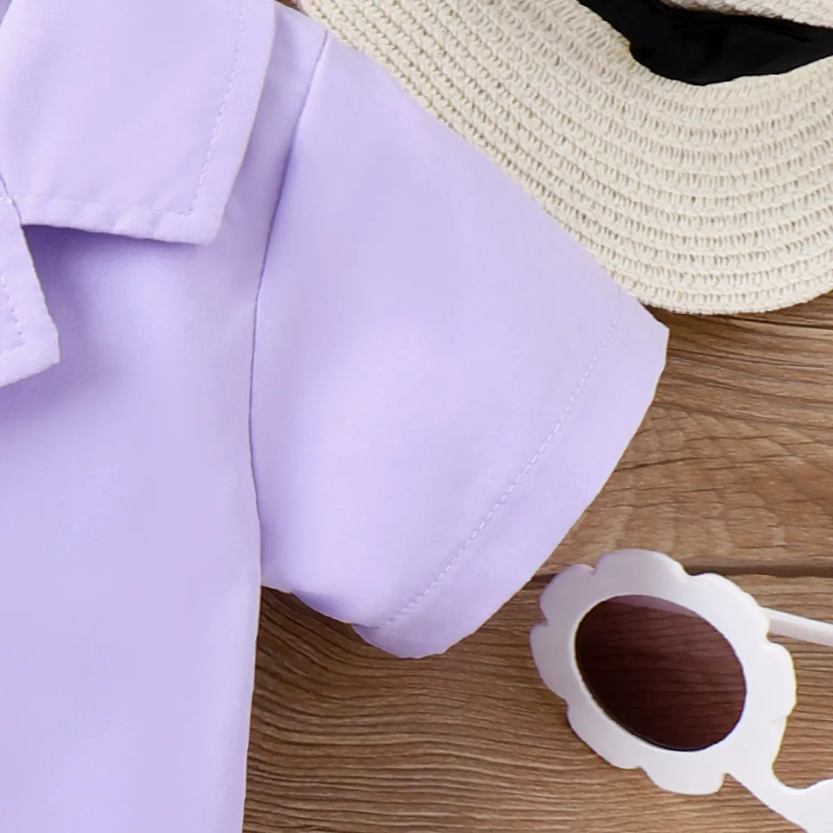 3pcs Toddler Girl Fanny Pack & Purple Short-sleeve Shirt and Shorts Set  Purple image 4