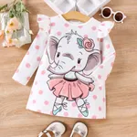 Baby Girl Elephant Print Robe à manches longues à volants / Ensembles de bodysuit Rose-A