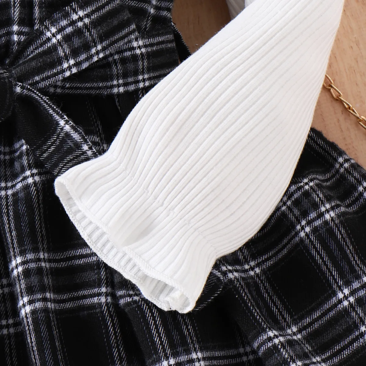2pcs Kid Girl Rib-knit Plaid Panel 2 In 1 Long-sleeve Dress and Hat Set  image 5