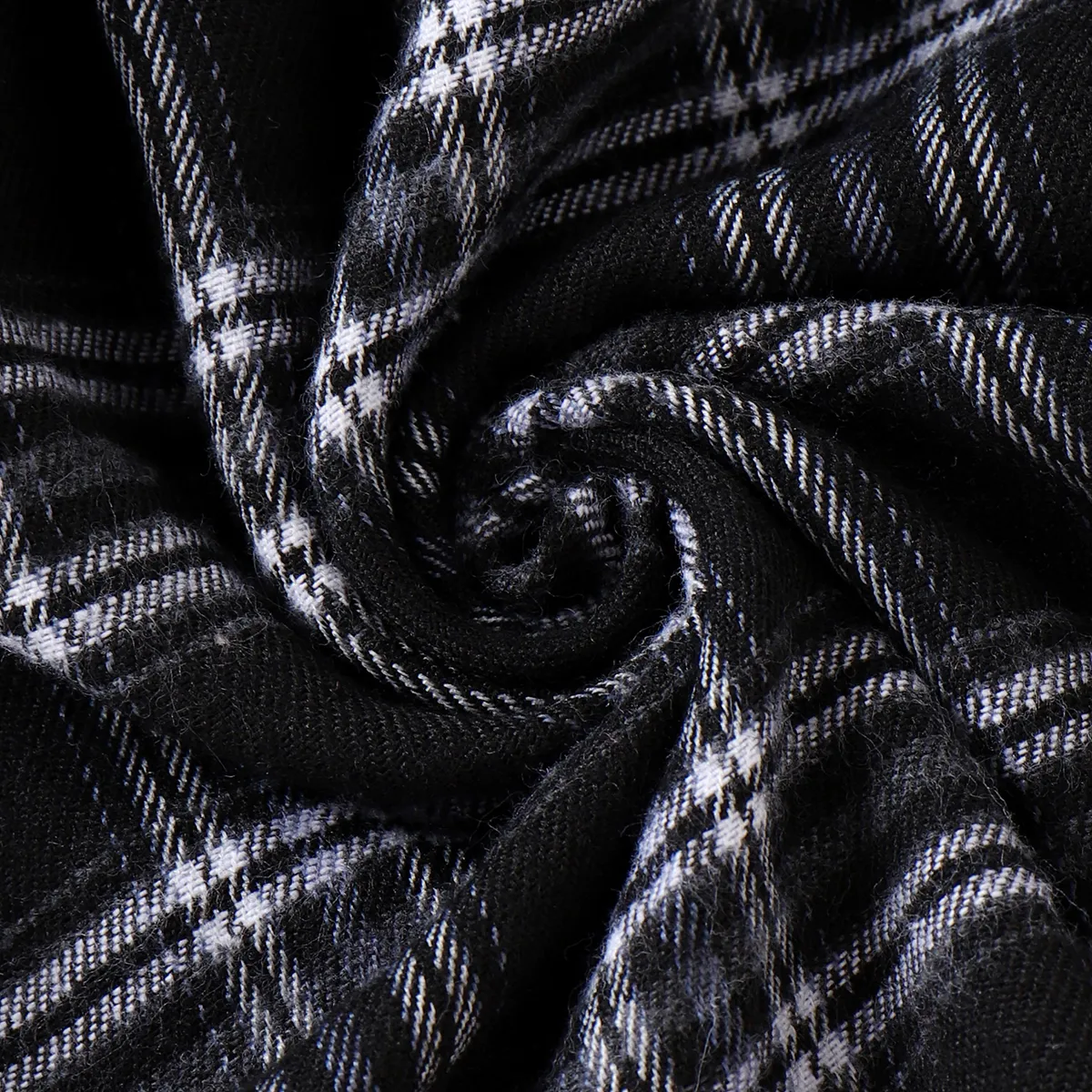 2pcs Kid Girl Rib-knit Plaid Panel 2 In 1 Long-sleeve Dress and Hat Set Black big image 1