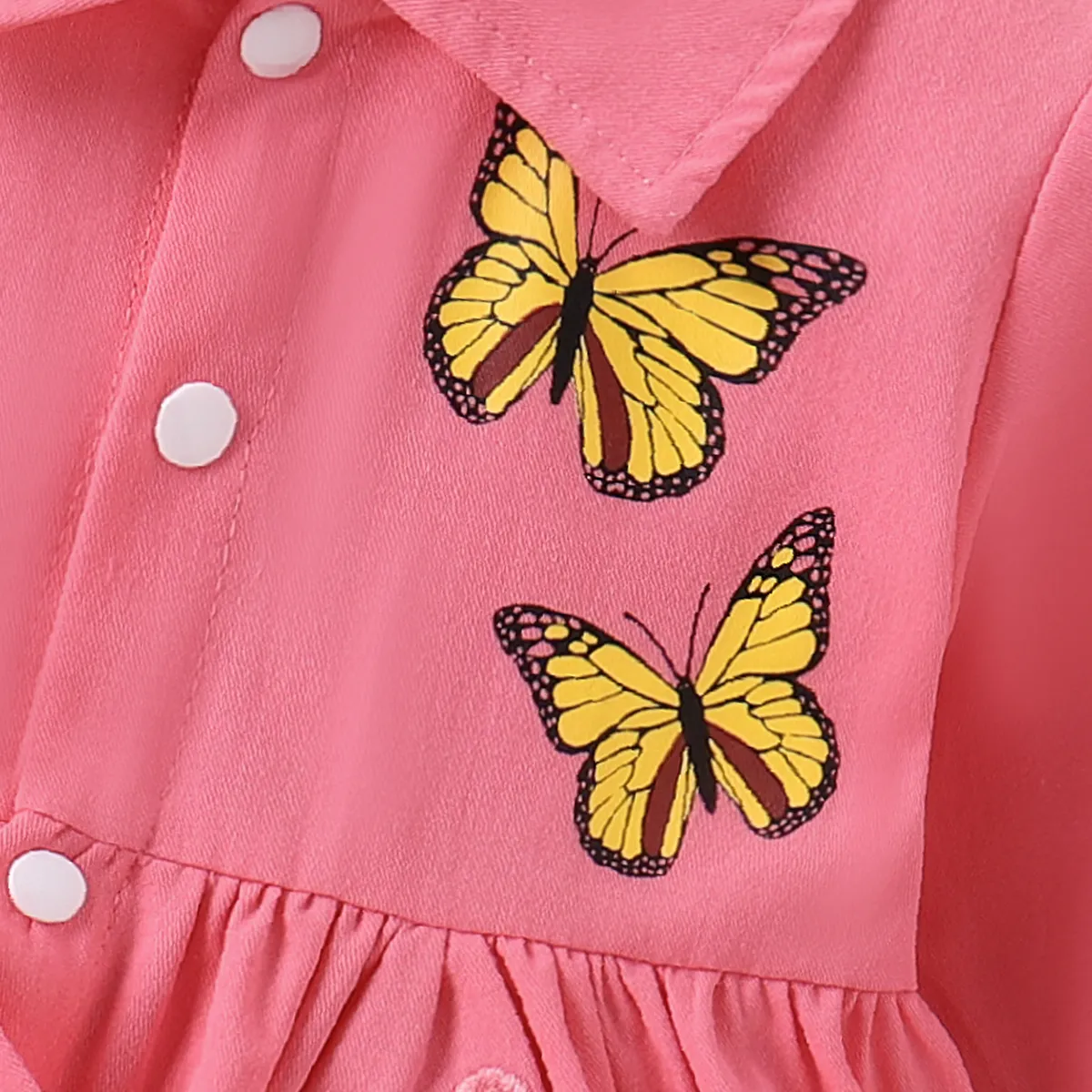 100% Cotton Baby Girl Butterfly Graphic Floral Embroidered Button Up Coat   Pink image 4