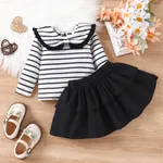 2pcs Baby Girl Stripe Statement Collar Long-sleeve Top and Layered Skirt Set   image 2
