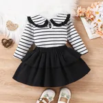 2pcs Baby Girl Stripe Statement Collar Long-sleeve Top and Layered Skirt Set   image 5