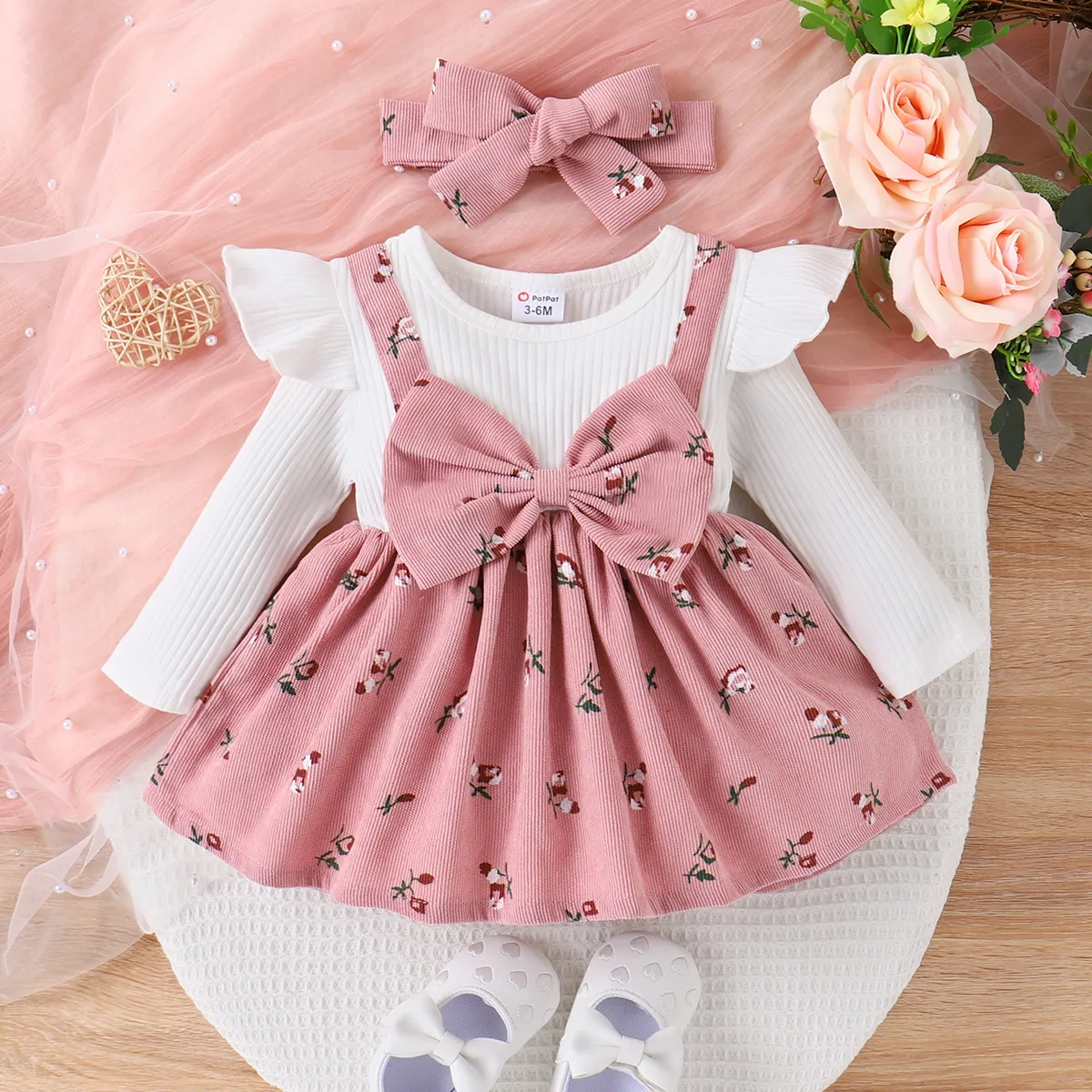2pcs Baby Girl Floral Print Combo Robe Avec Ensemble De Bandeau