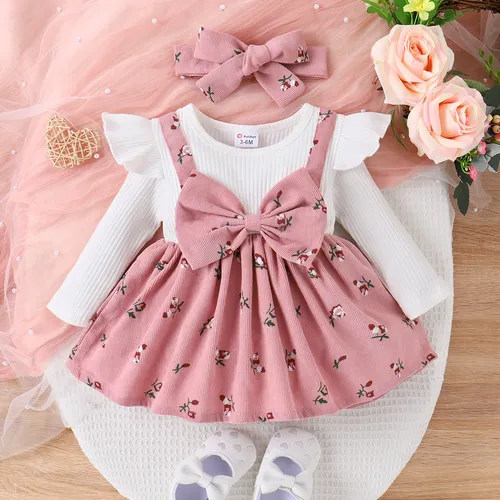 2件 嬰兒 立體造型 優雅 長袖 連衣裙