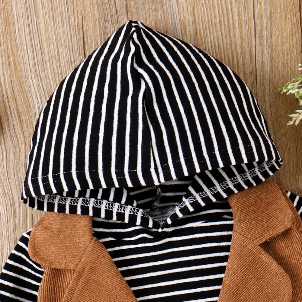 2pcs Baby Girl Stripe Long-sleeve Hooded Dress and Vest Jacket Set big image 4