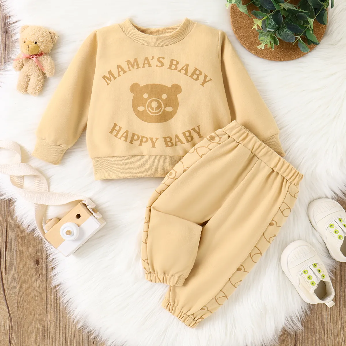2pcs Baby Boy/Girl Bear & Letters Print Long-sleeve Sweatshirt and Pants Set  image 6