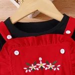 2pcs Baby Girl Floral Embroidered Corduroy Cami Dress and Solid Long-sleeve Top Set   image 5