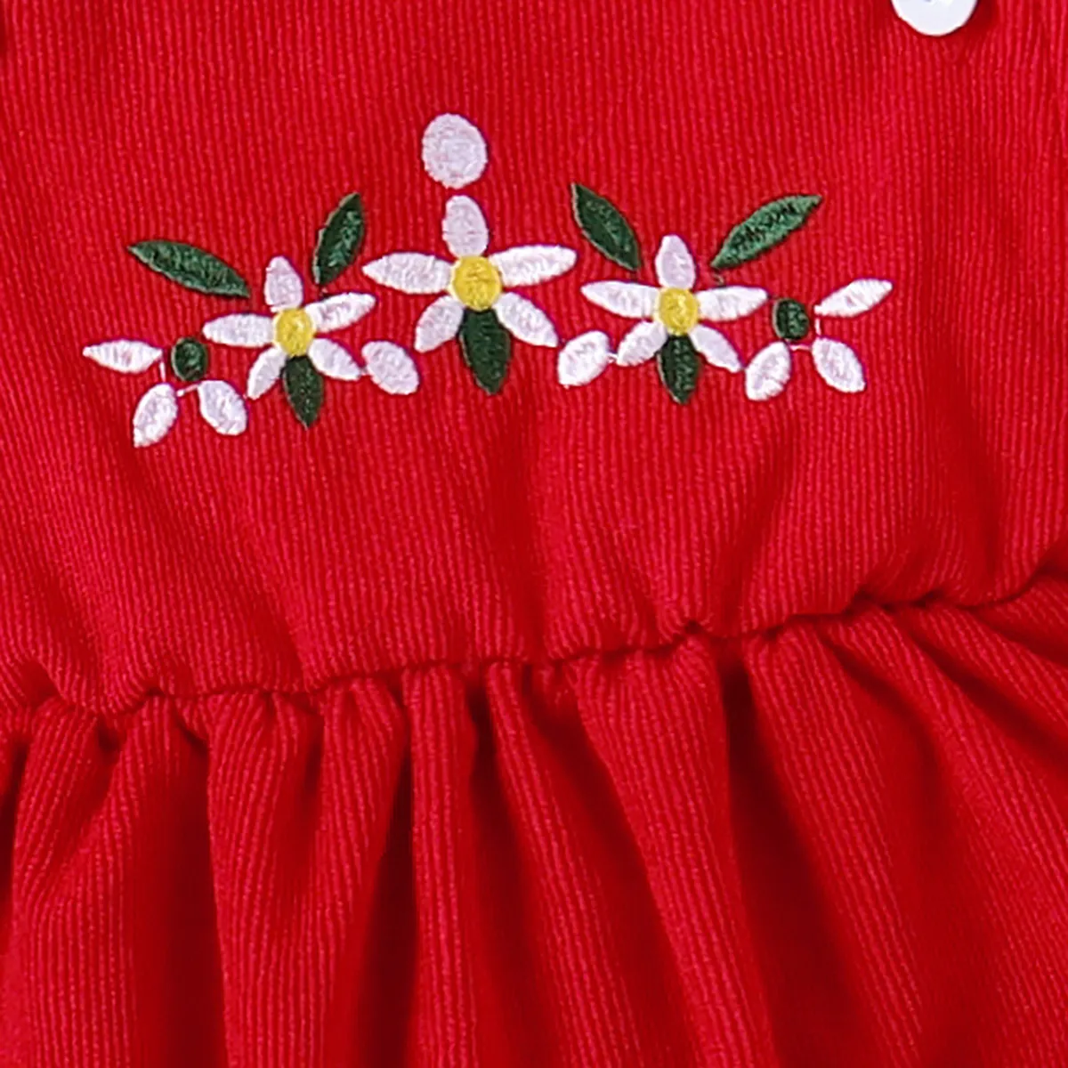 2pcs Baby Girl Floral Embroidered Corduroy Cami Dress and Solid Long-sleeve Top Set  Burgundy image 6