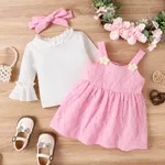 3pcs Baby Girl Sweet Hanging Strap and Little Daisy Pattern Longsleeve Dress Set  image 3