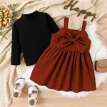 2PCS Toddler Girl Solid Color Sweet  Long Sleeve Dress Set  image 2