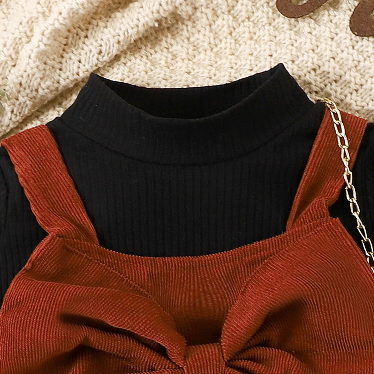 2PCS Toddler Girl Solid Color Sweet  Long Sleeve Dress Set  image 4