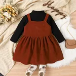 2PCS Toddler Girl Solid Color Sweet  Long Sleeve Dress Set  image 3