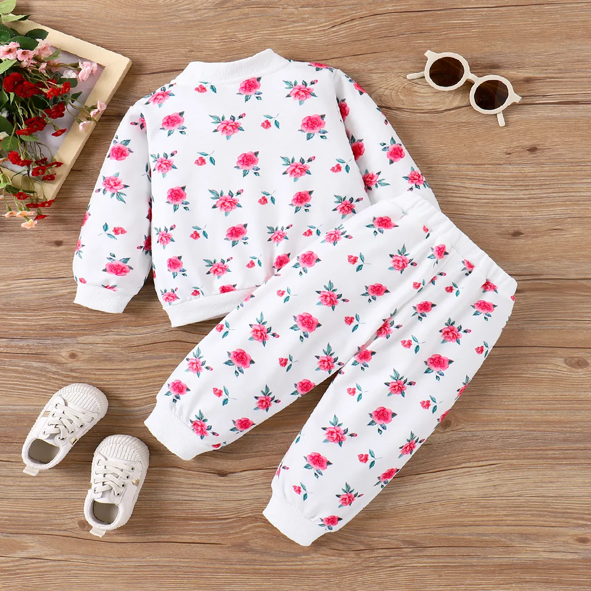 2 unidades Bebé Menina Flores isoladas Casual Manga comprida Conjunto para bebé  image 2