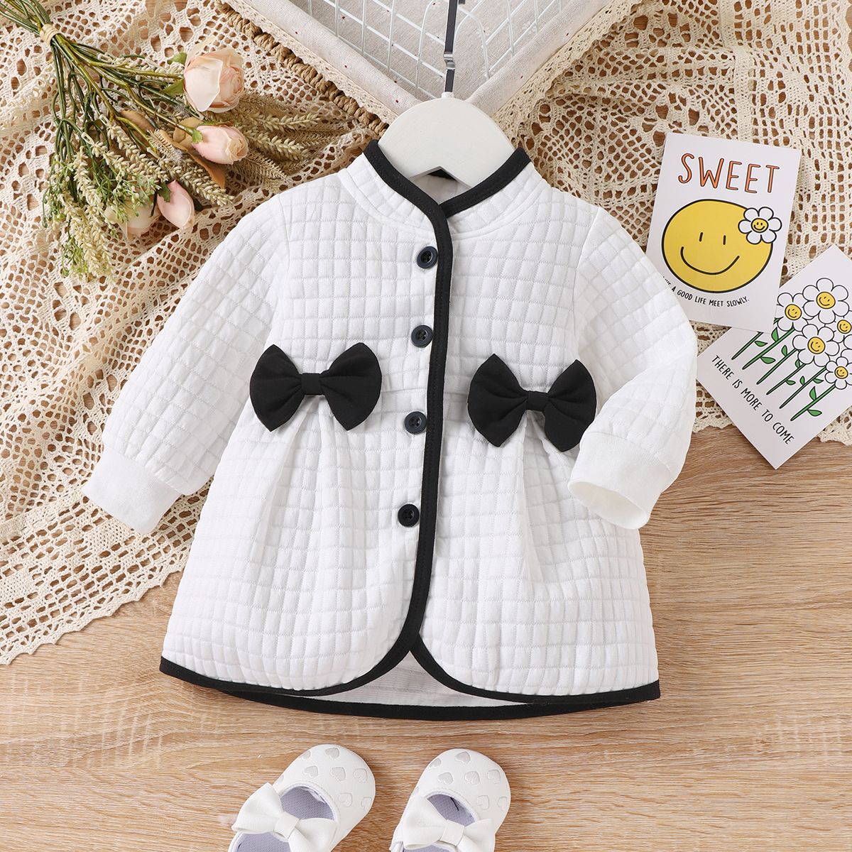 

Baby Girl 3D Bow Tie Long Sleeve School Style Dress Set