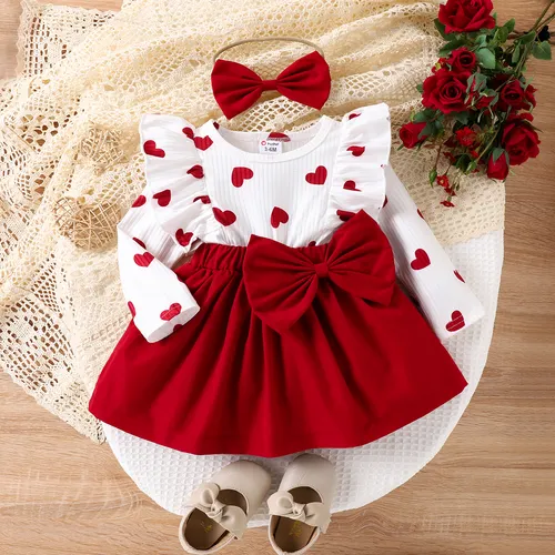 2pcs Baby Girl Heart-shaped Dress Set