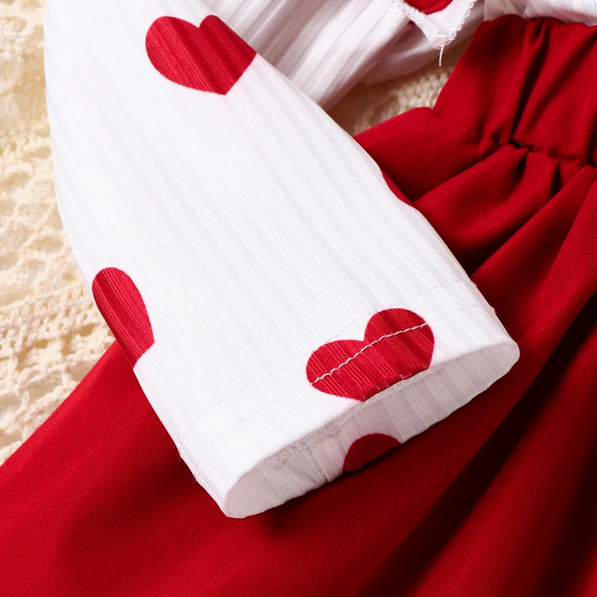 2 pièces Bébé Couture de tissus Doux Manches longues Robe Rouge big image 1