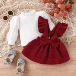 2PCS Baby Girl  Sweet Solid Color Ruffle Edge Long Sleeve Dress Set  image 2