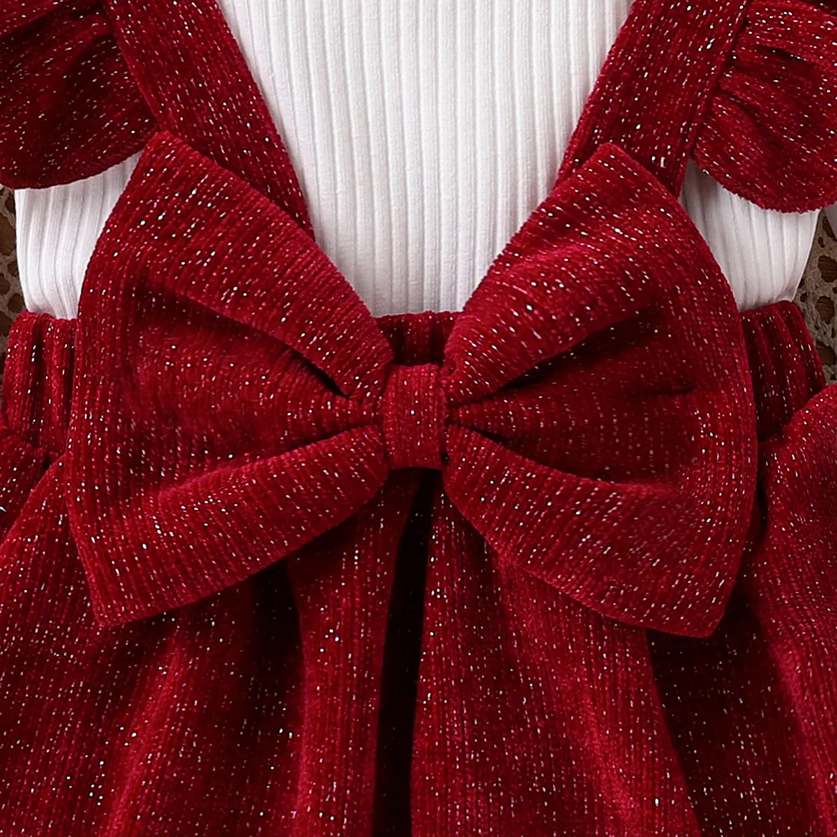 2PCS Baby Girl  Sweet Solid Color Ruffle Edge Long Sleeve Dress Set Red big image 1