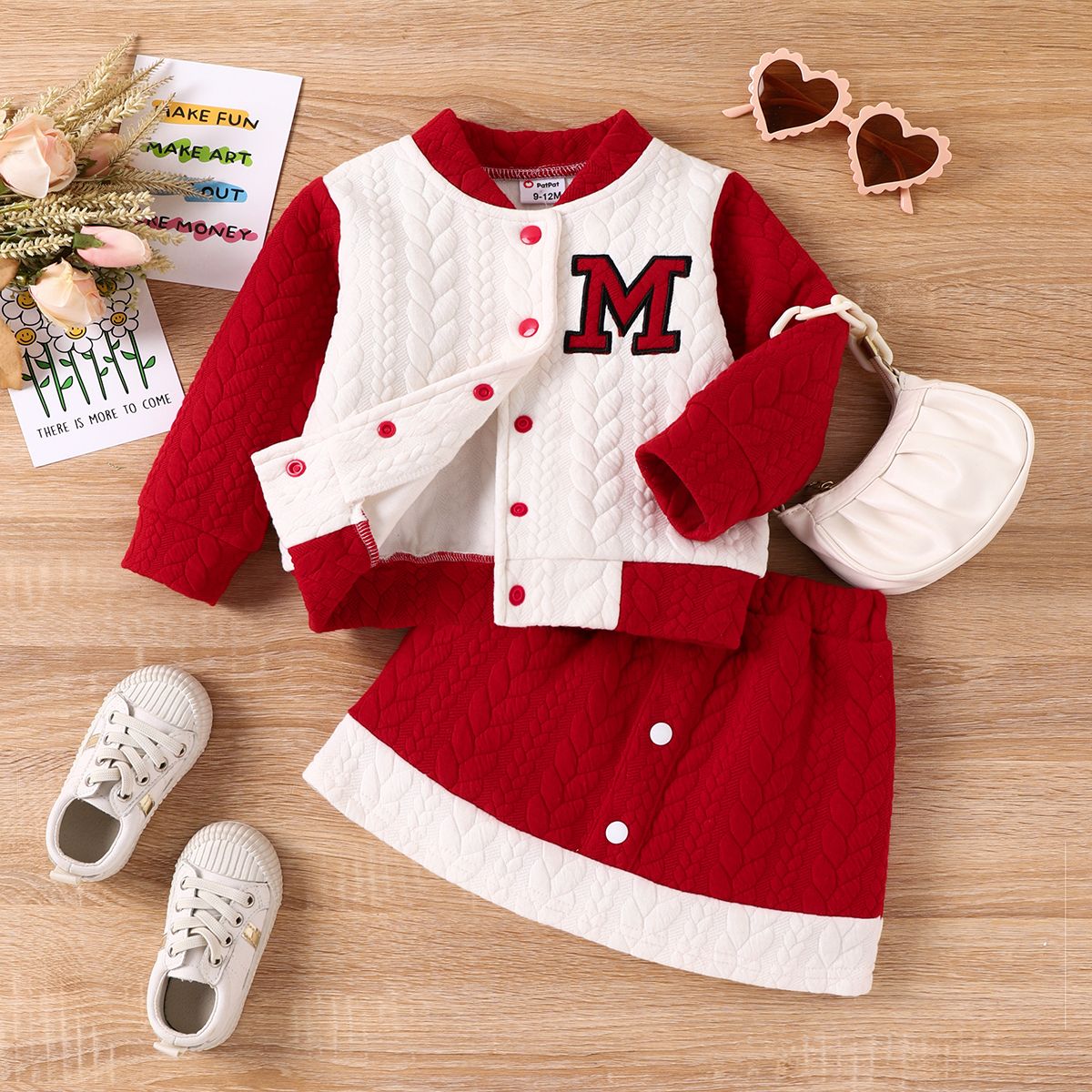 

2pcs Baby Girls School Style Letter Patchwork Long Sleeve Skirt Set