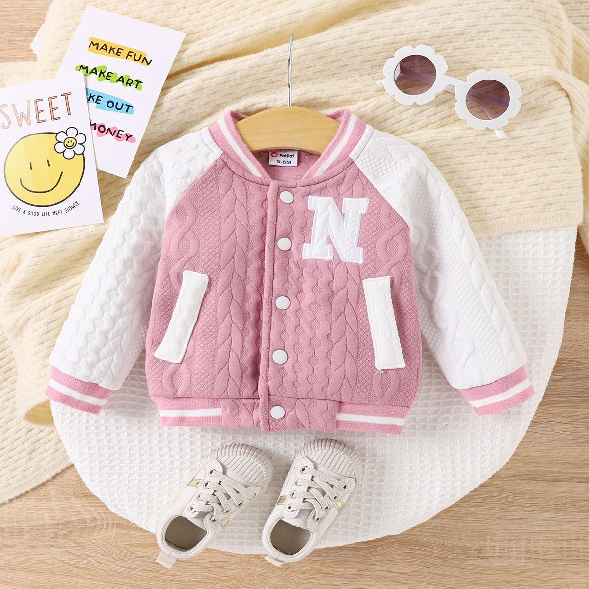 

Baby Girl School Style Letter Long Sleeve Baseball Jacket