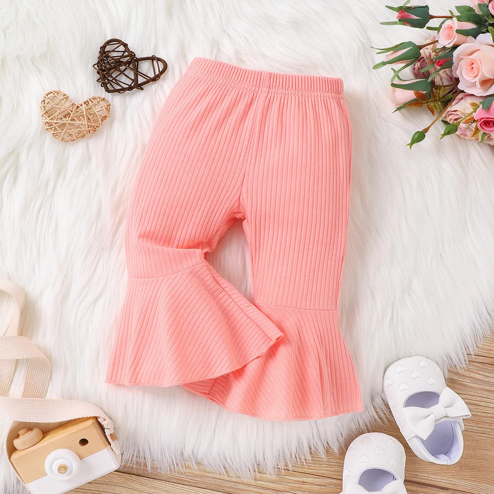 Baby Girl Solid Basic Ribbed Pants big image 2
