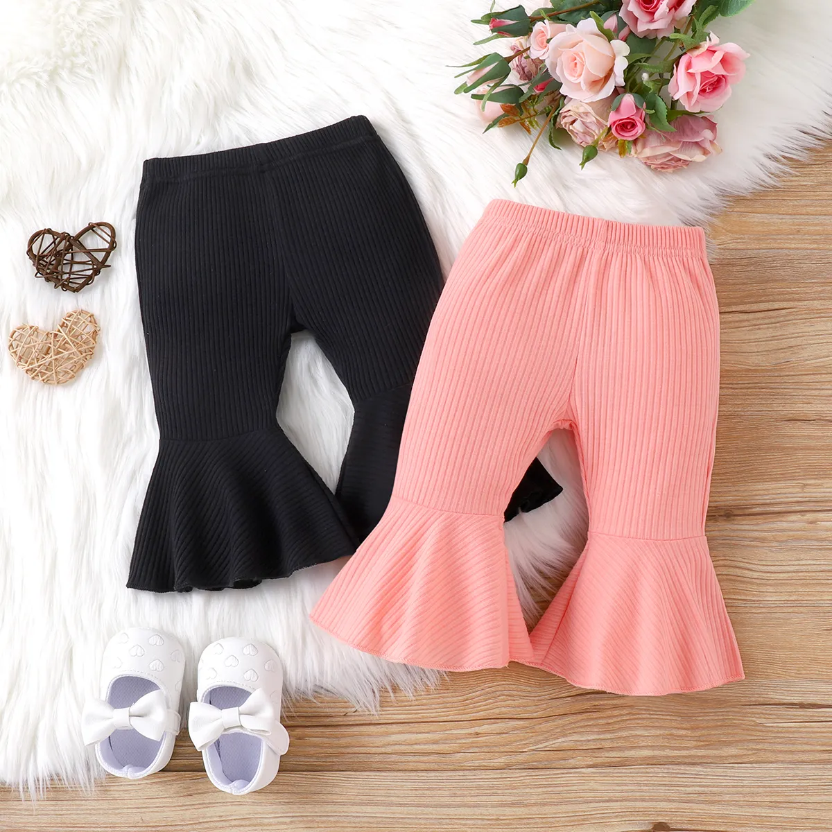 Baby Girl Solid Basic Ribbed Pants Pink image 3