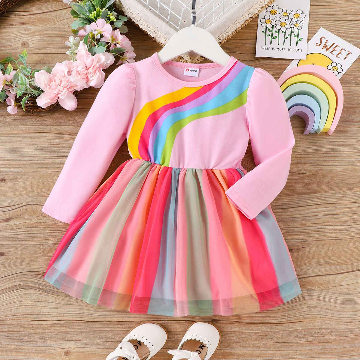 Baby Girl Rainbow Sweet Robe à Manches Longues