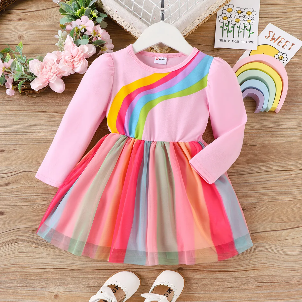Bebé Costuras de tecido Bonito Manga comprida Vestidos Rosa big image 1