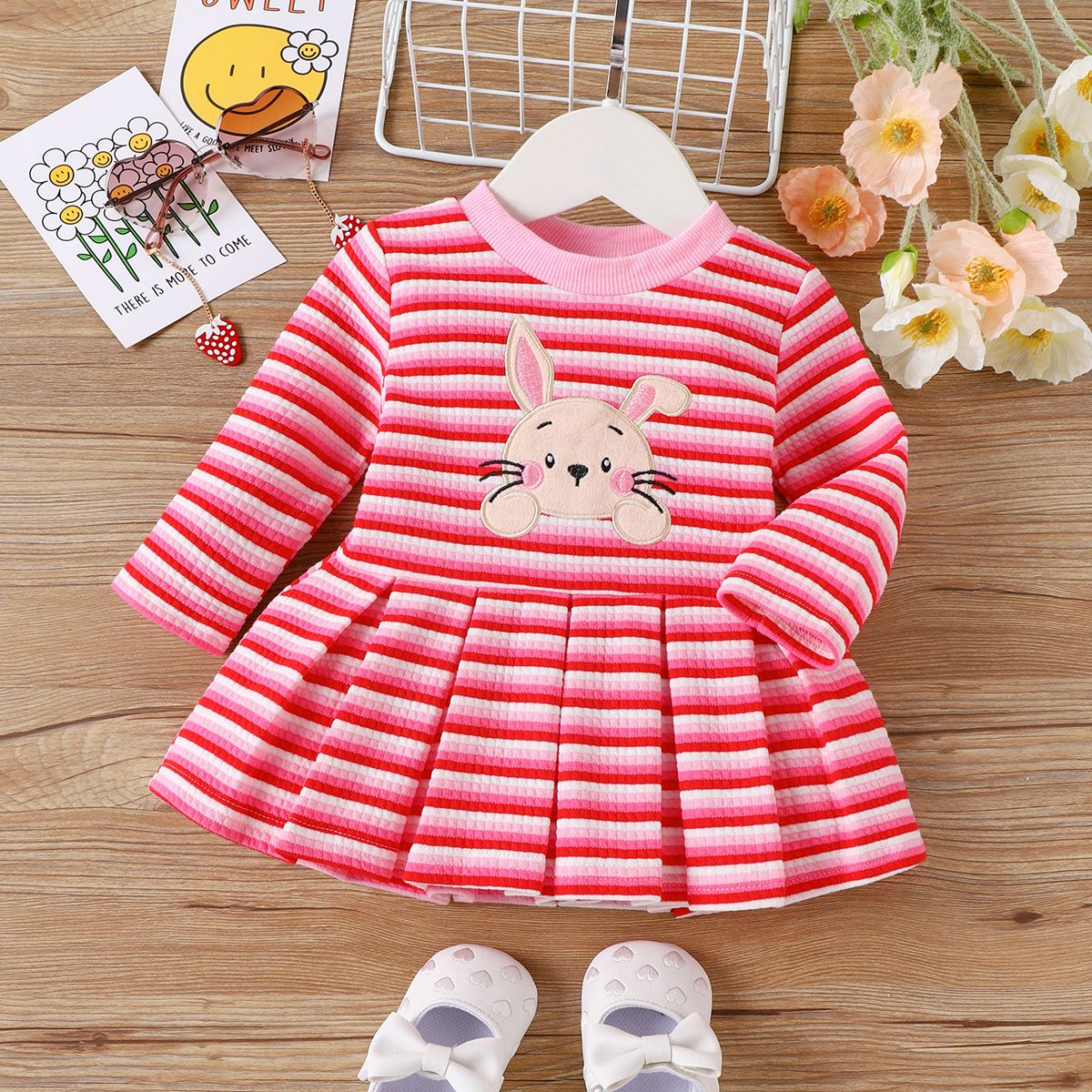 Baby Girls Sweet Rabbit Pattern Long Sleeve Dress