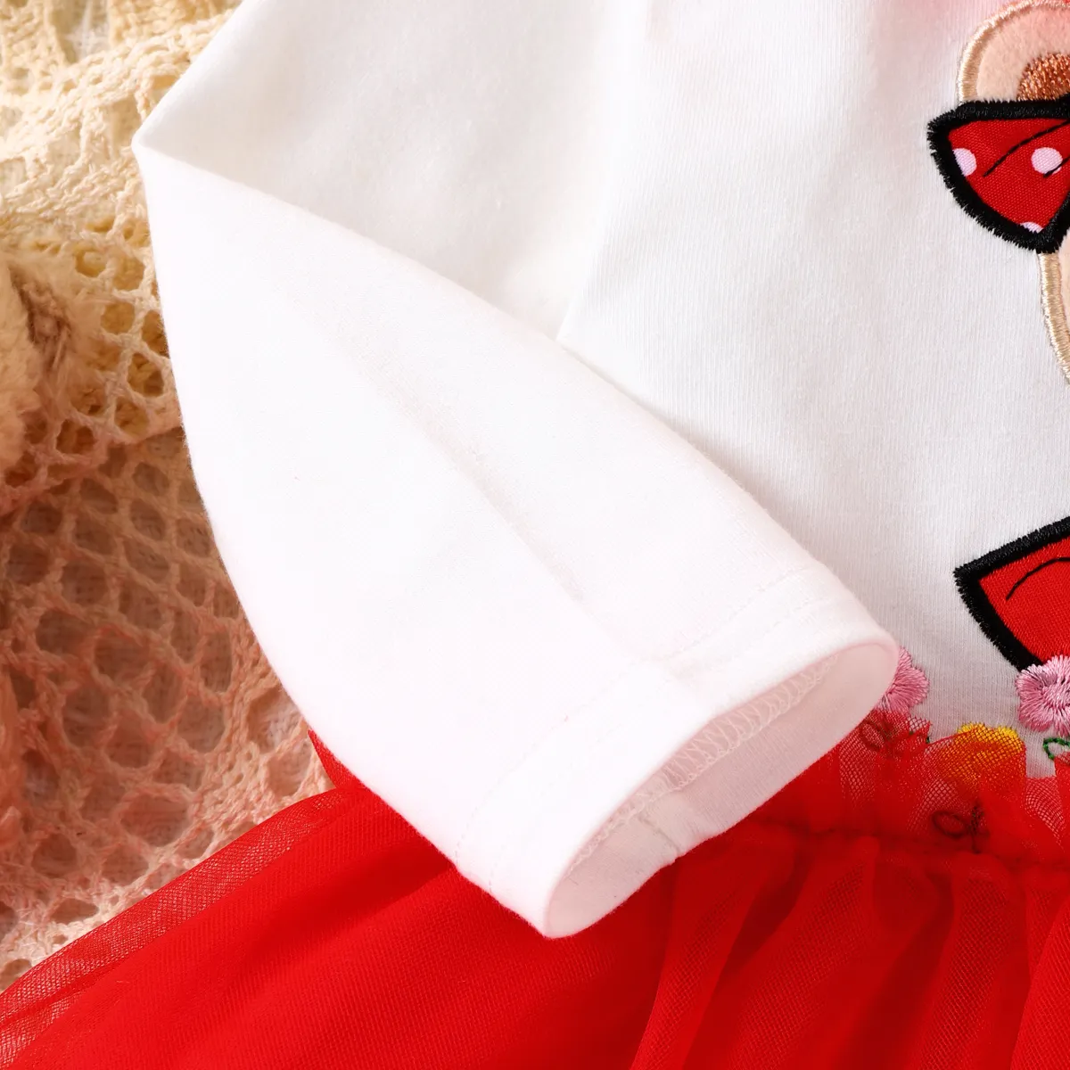 Bebé Costuras de tecido Urso Bonito Manga comprida Vestidos Vermelho image 3