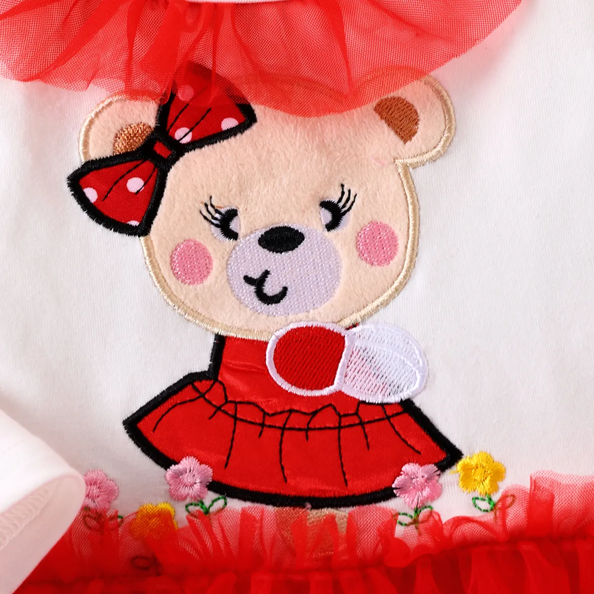 Bebé Costuras de tecido Urso Bonito Manga comprida Vestidos Vermelho image 4