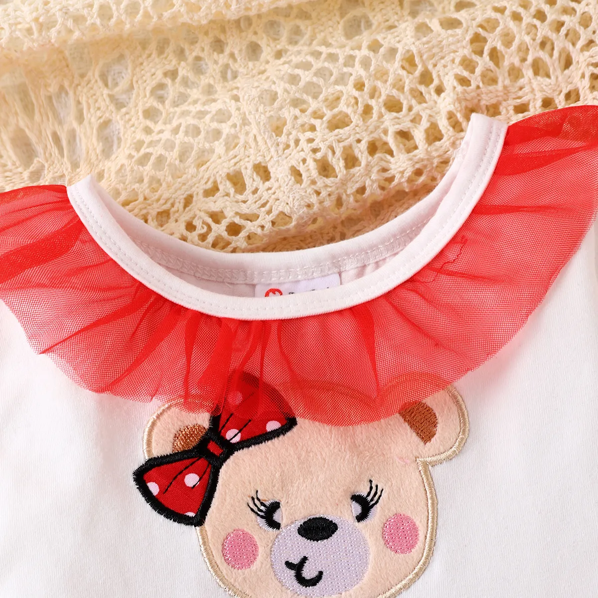Bebé Costuras de tecido Urso Bonito Manga comprida Vestidos Vermelho image 5