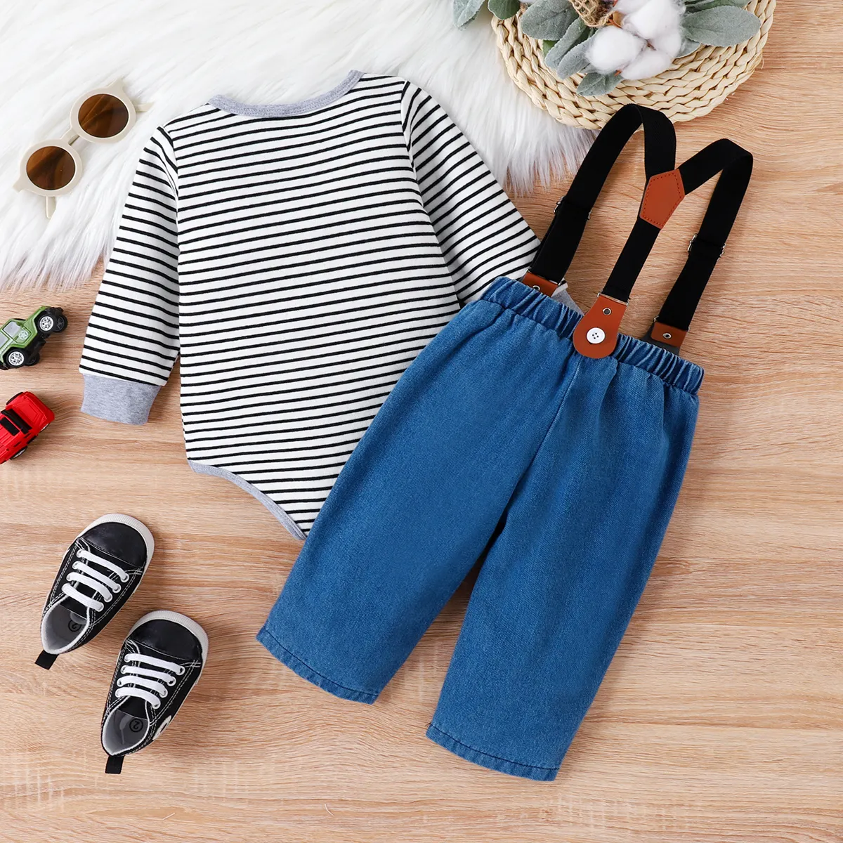 2pc Baby Boy Casual Stripe Denim Long Sleeve Set Blue image 3