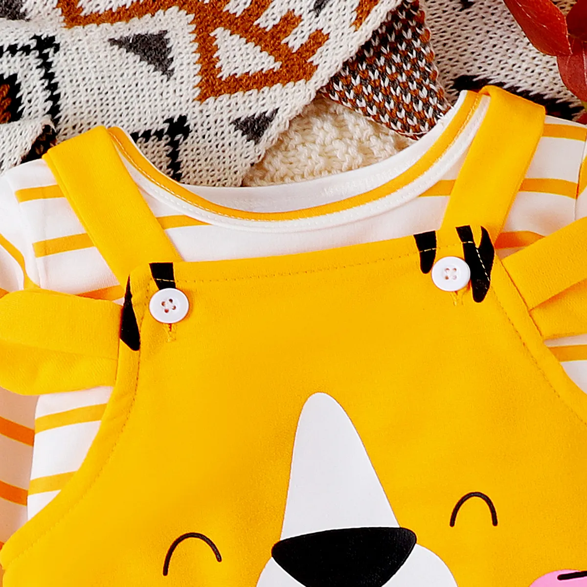 2pcs Baby Girl/Boy Lion Pattern Long Sleeve Set Yellow image 4