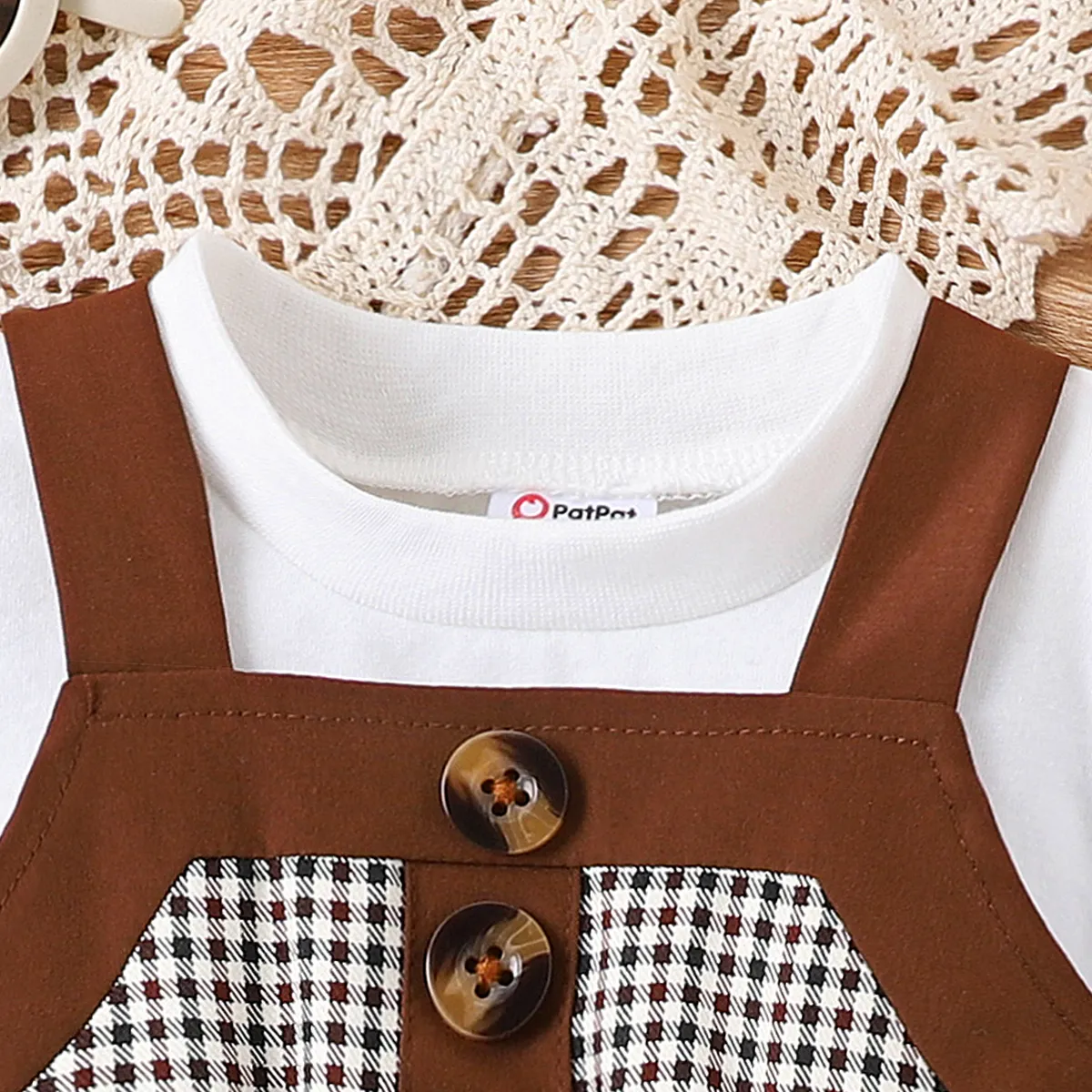 
2PCS Baby Girl Fabric Splicing Sweet  Grid  Dress  Set  image 3