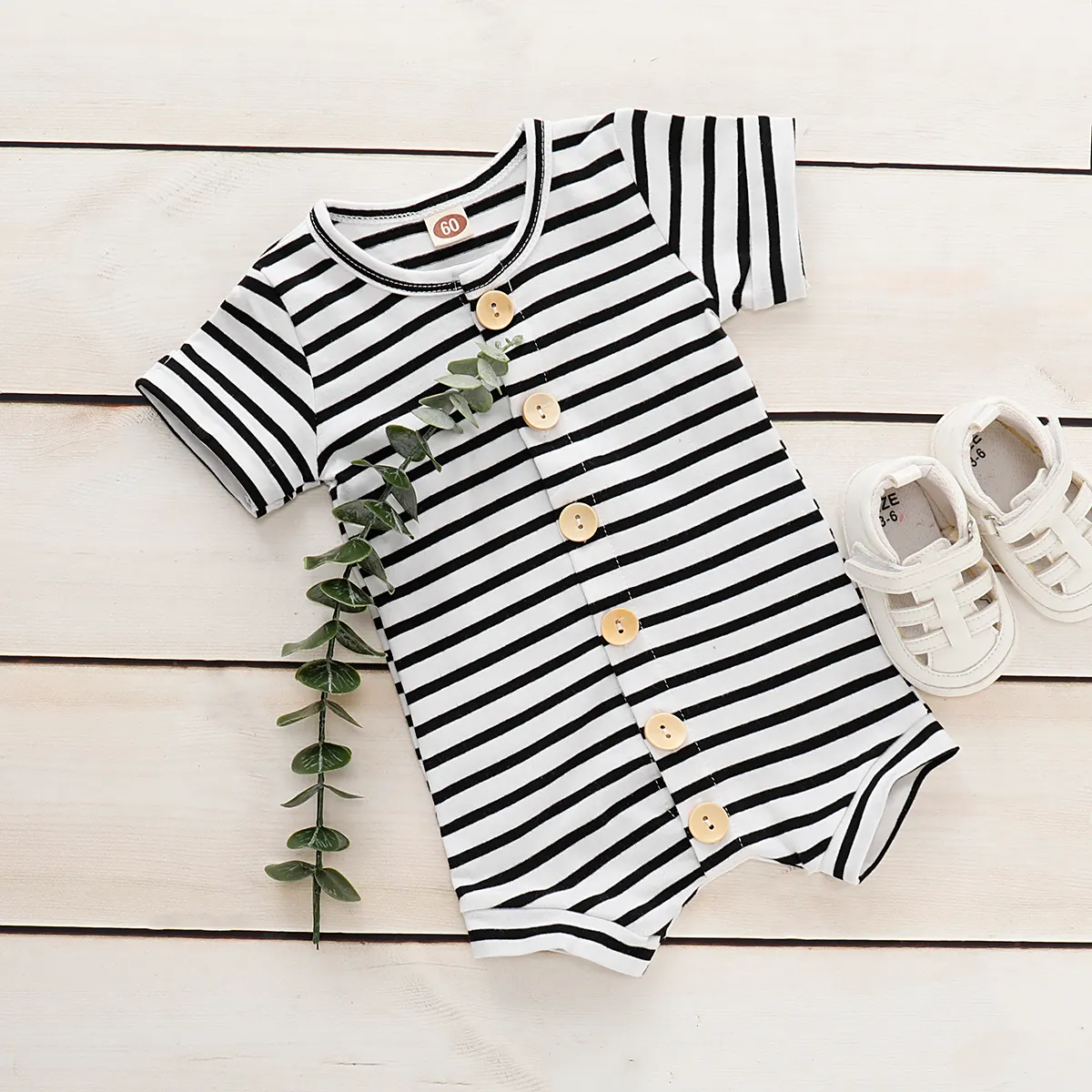 100% Cotton Striped Short-sleeve Baby Romper  big image 1