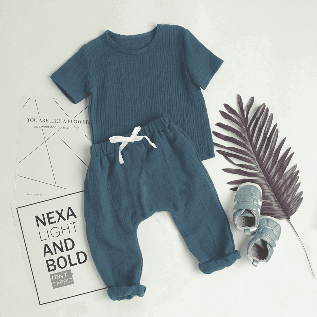 

Crepe 2pcs Solid Short-sleeve Baby Set