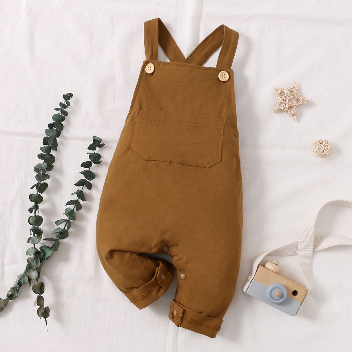 

Solid Pocket Decor Sleeveless Baby Jumpsuit Overalls