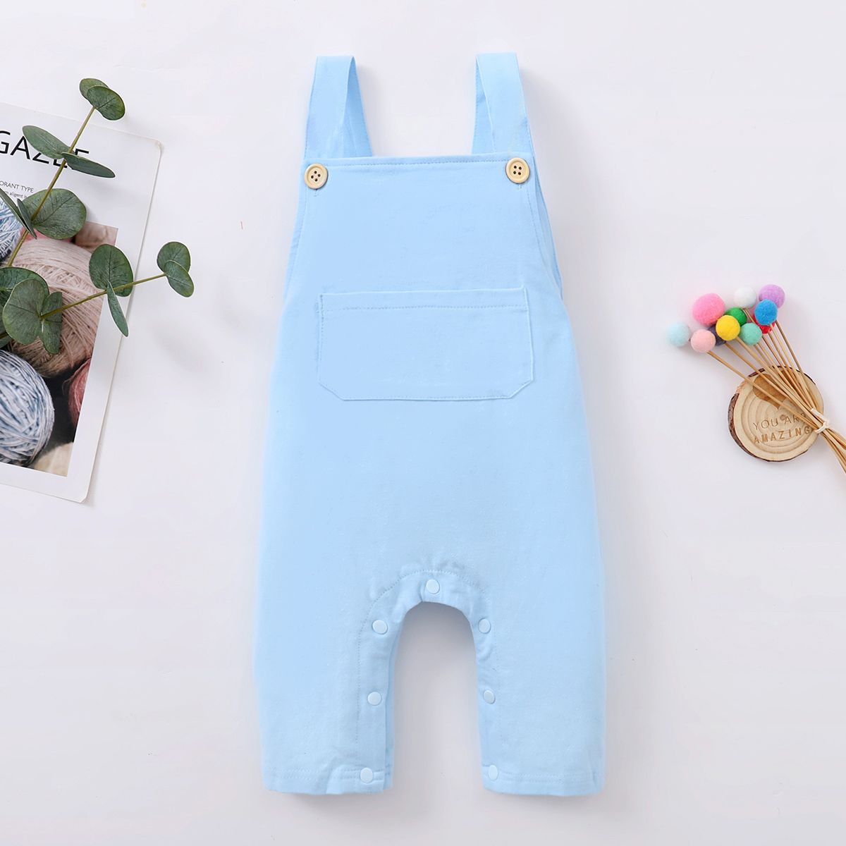 

Solid Pocket Decor Sleeveless Baby Jumpsuit Overalls