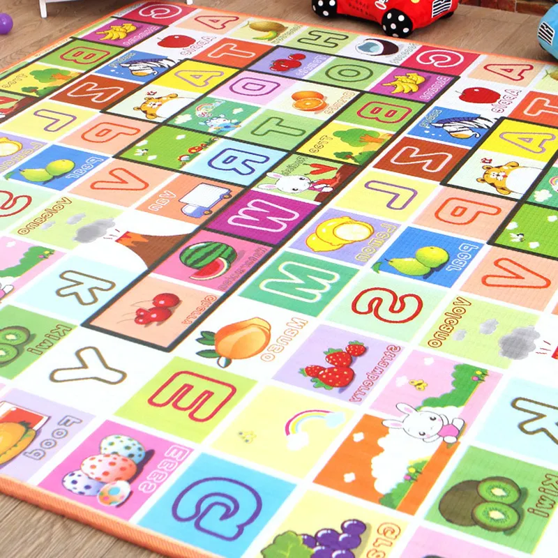Alphabet Fruit Print Baby Play Crawling Mat (Consistent Alphabet Pattern, Random Design on the Other Side) Green/White/Red big image 1