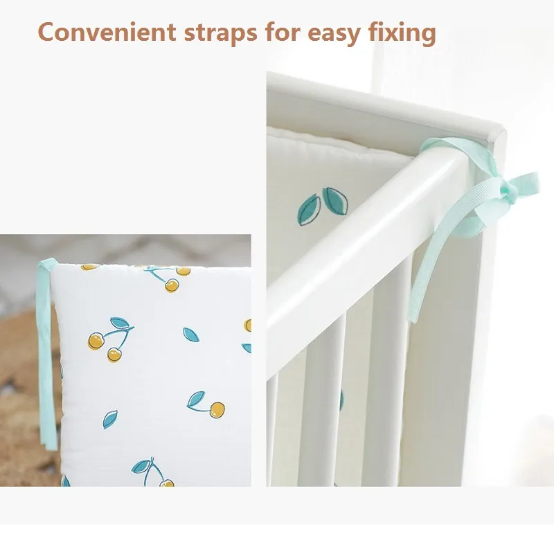 1-piece 100% Cotton Newborn Baby Bed Guardrail Bed Fence Baby Anti-collision Printing Pattern Removable And Washable Baby Bed Safety Rails White big image 1