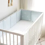 1 peça 100% algodão cama de bebê recém-nascido guardrail cerca de cama de bebê padrão de impressão anticolisão trilhos de segurança removíveis e laváveis para cama de bebê Azul Claro