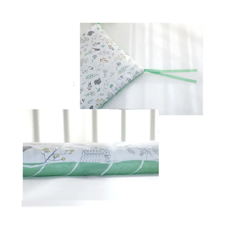 1-piece 100% Cotton Baby Bumper Cushion Pillow Bumpers In The Crib Baby Bed Protection Tour Light Green big image 1