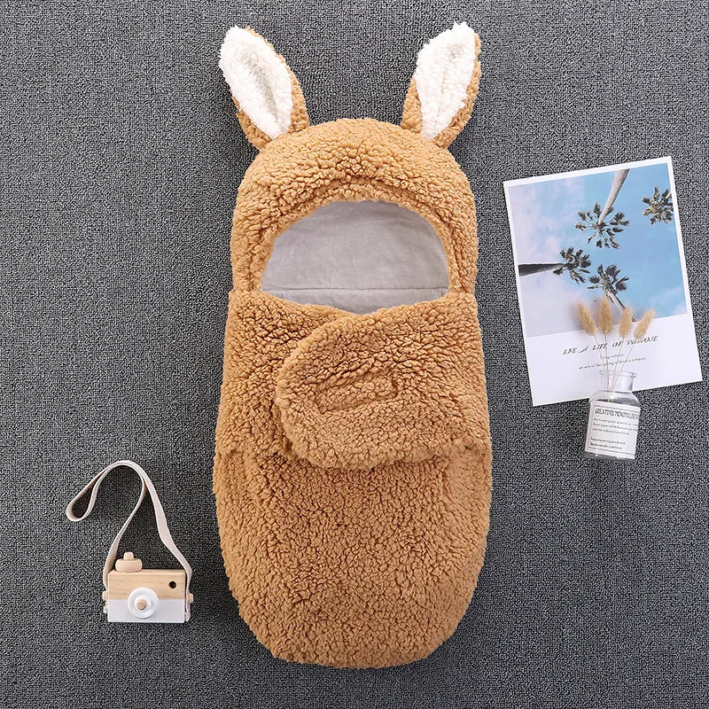 Newborn Solid Color Ear Anti-startle and Anti-kick Hooded Swaddles Yellow big image 1