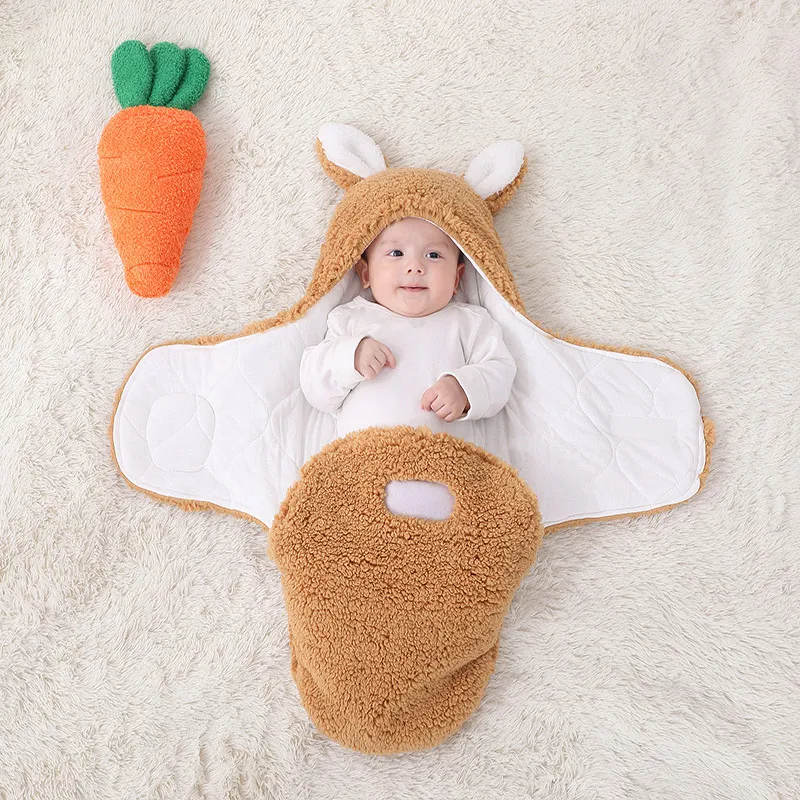 Newborn Solid Color Ear Anti-startle and Anti-kick Hooded Swaddles big image 2