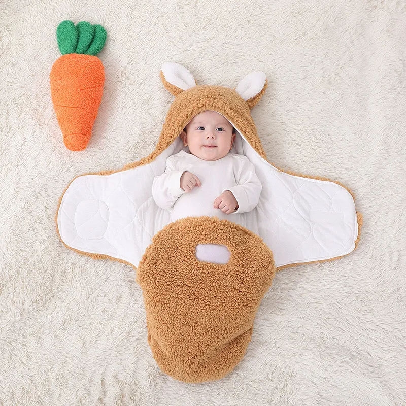 Newborn Solid Color Ear Anti-startle and Anti-kick Hooded Swaddles Yellow big image 1
