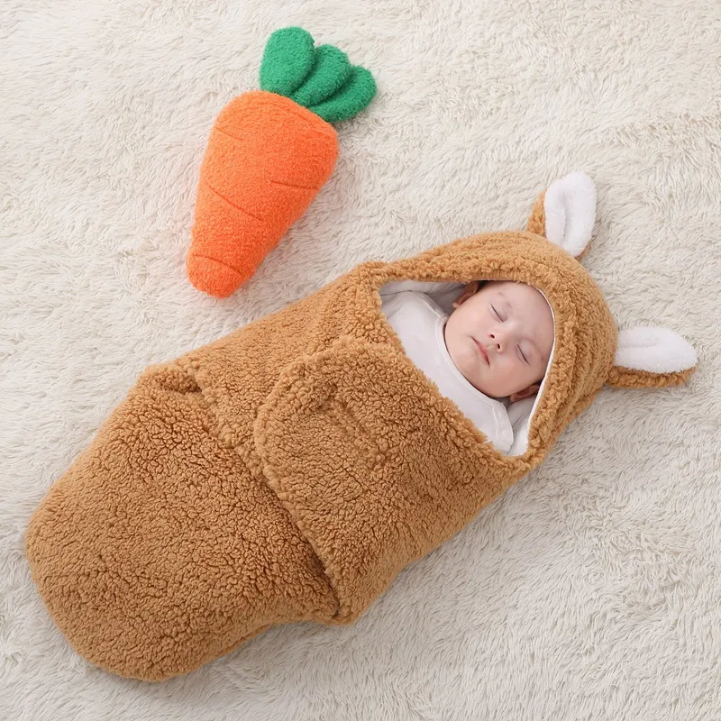 Newborn Solid Color Ear Anti-startle and Anti-kick Hooded Swaddles big image 3
